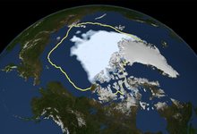 Imagen creada para mostrar la extensin del hielo en el rtico el 16 de septiembre de 2012. | NASA