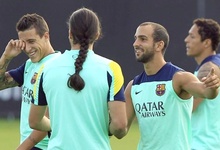 Montoya (2d), junto a Tello, Pinto y Adriano en el entrenamiento. | EFE
