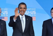 Barack Obama, entre Jos Manuel Durao Barroso y Herman Van Rompuy, en Lisboa en 2010. | Cordon Press