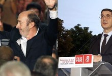 Rubalcaba con Pachi Vzquez y Patxi Lpez durante esta campaa electoral | EFE