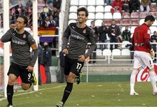 Sergio Garca celebra uno de sus goles ante el Rayo Vallecano. | EFE