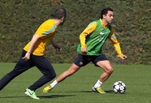 Xavi e Iniesta, durante el entrenamiento en San Joan Desp�. | Foto: fcbarcelona.com