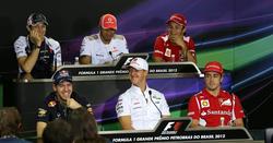 Senna, Hamilton, Massa, Vettel, Schumacher y Alonso, en la rueda de prensa de la FIA. | EFE