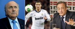 Joseph Blatter, Cristiano Ronaldo y Florentino Pérez.
