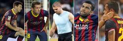 Messi, Alba, Valdés, Alves y Adriano, víctimas de las lesiones musculares.