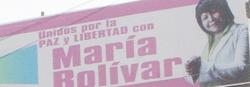 Cartel de Mara Bolvar que est en el techo de su panadera. | Diario Panorama