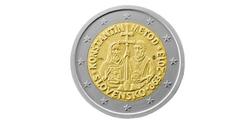 Moneda de dos euros sin la aureola de los santos