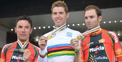 Joaquim Rodrguez, Rui Costa y Alejandro Valverde, en el podio del Mundial de Florencia. | Cordon Press