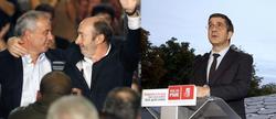 Rubalcaba con Pachi Vzquez y Patxi Lpez durante esta campaa electoral | EFE