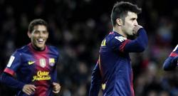 Villa celebra el tanto que adelantaba al Barcelona. | EFE