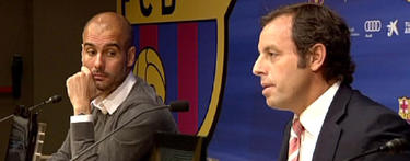 Rosell y Guardiola, en la rueda de prensa. | Archivo