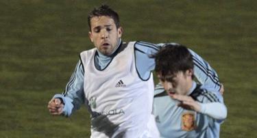 Jordi Alba y Silva, en un entrenamiento de la selecci�n espa�ola. | EFE