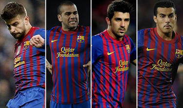 Gerard Piqu, Dani Alves , David Villa y Pedro. | LD