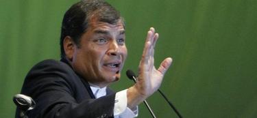 Rafael Correa, durante su intervencin en Madrid | Efe