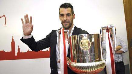 Álvaro Negredo, durante su despedida del Sevilla. | EFE