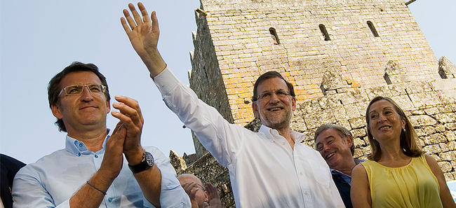 Rajoy, Feijo y Pastor en un momento del mitin | PP/Tarek