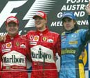 Alonso junto a Schumacher y Barrichelo en el podio