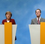 Merkel y Muntefering anuncian el acuerdo.