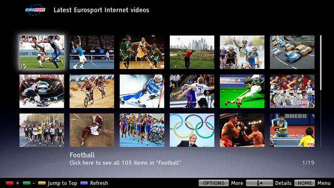 El menú de Eurosport en los televisores Sony Bravia