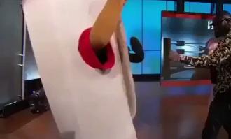 Un campeón de boxeo revienta la mandíbula de la mascota de un programa de televisión 